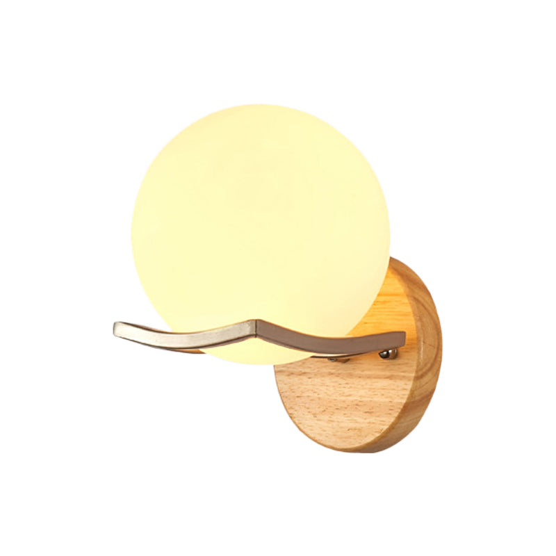Lisslune | Globe Bedroom Wall Light Nordic Opal Glass Single Light Wooden Wall Lamp