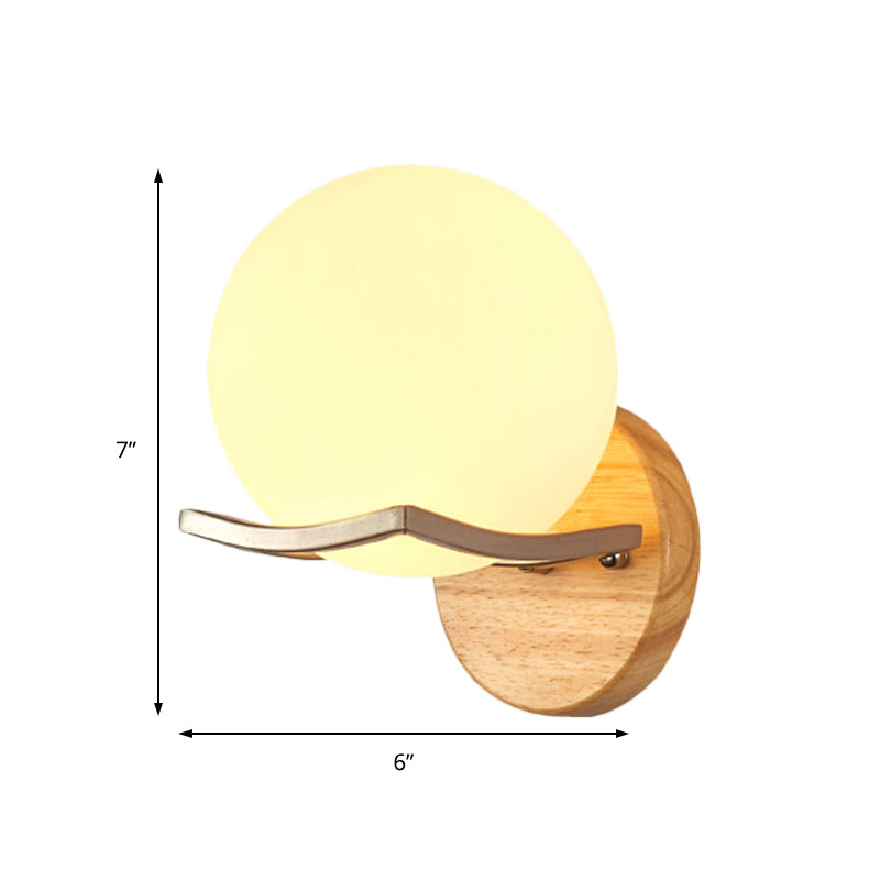 Lisslune | Globe Bedroom Wall Light Nordic Opal Glass Single Light Wooden Wall Lamp