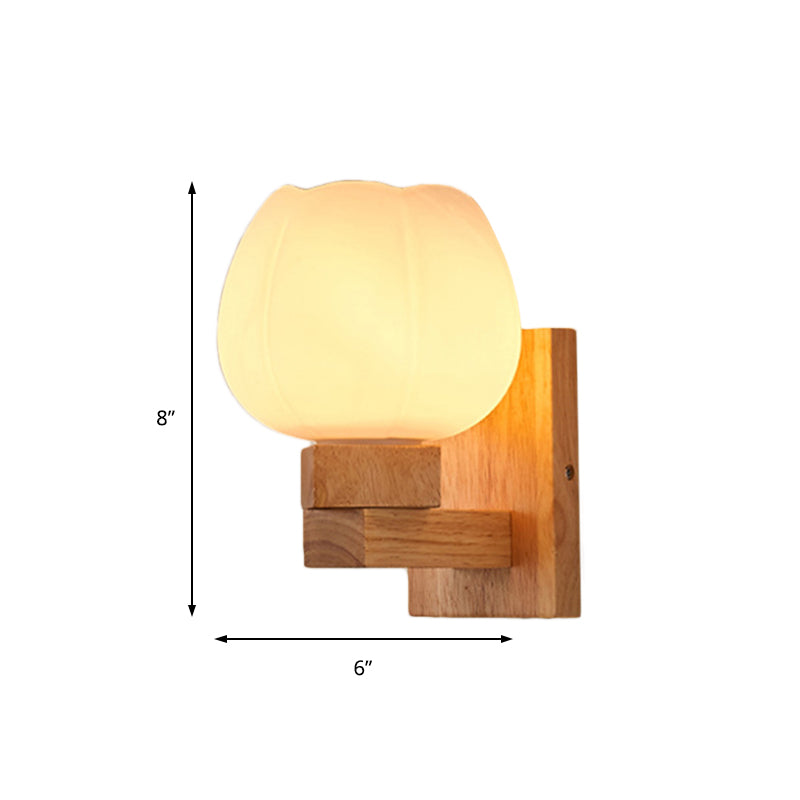 Lisslune | Single Bulb Opal Glass Wall Light Nordic Wood Bowl Bedroom Lighting Fixture