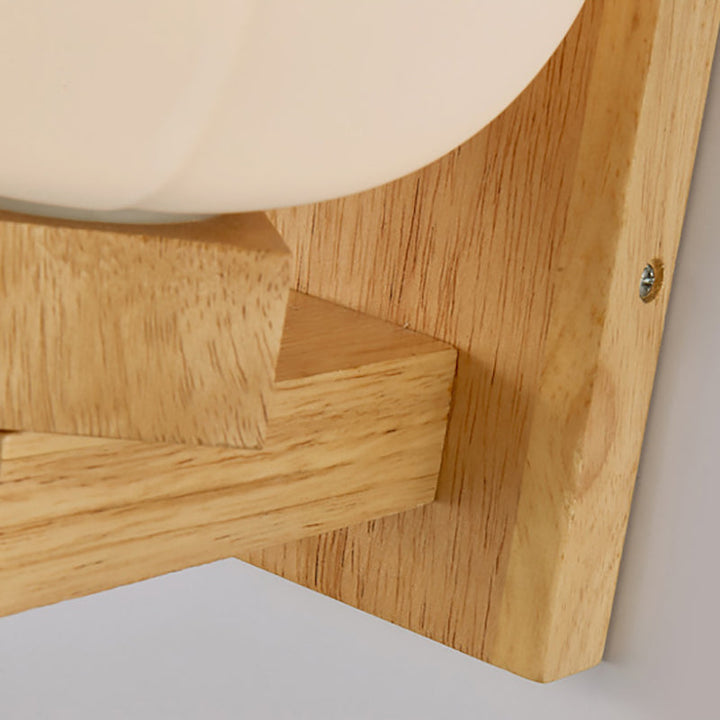 Lisslune | Single Bulb Opal Glass Wall Light Nordic Wood Bowl Bedroom Lighting Fixture