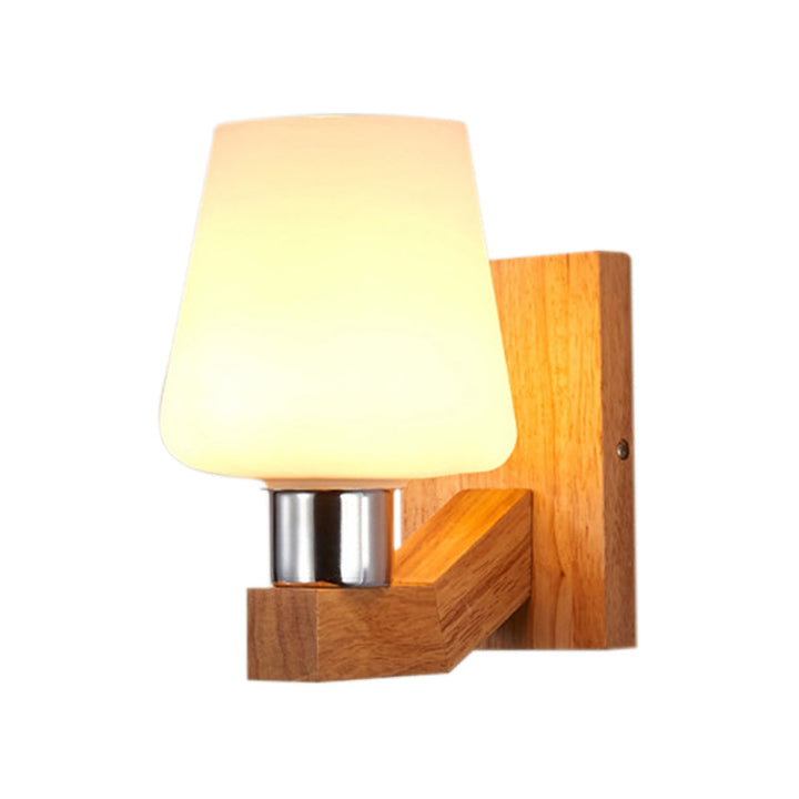 Lisslune | White Glass Wood Wall Lamp Tapered 1-Light Nordic Wall Light for the Living Room