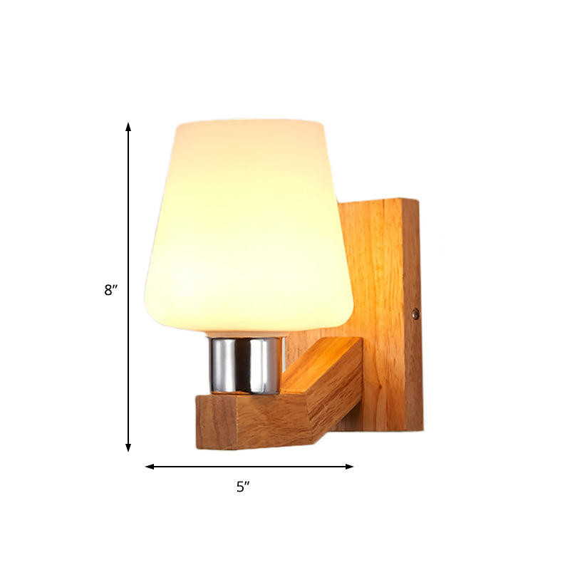 Lisslune | White Glass Wood Wall Lamp Tapered 1-Light Nordic Wall Light for the Living Room