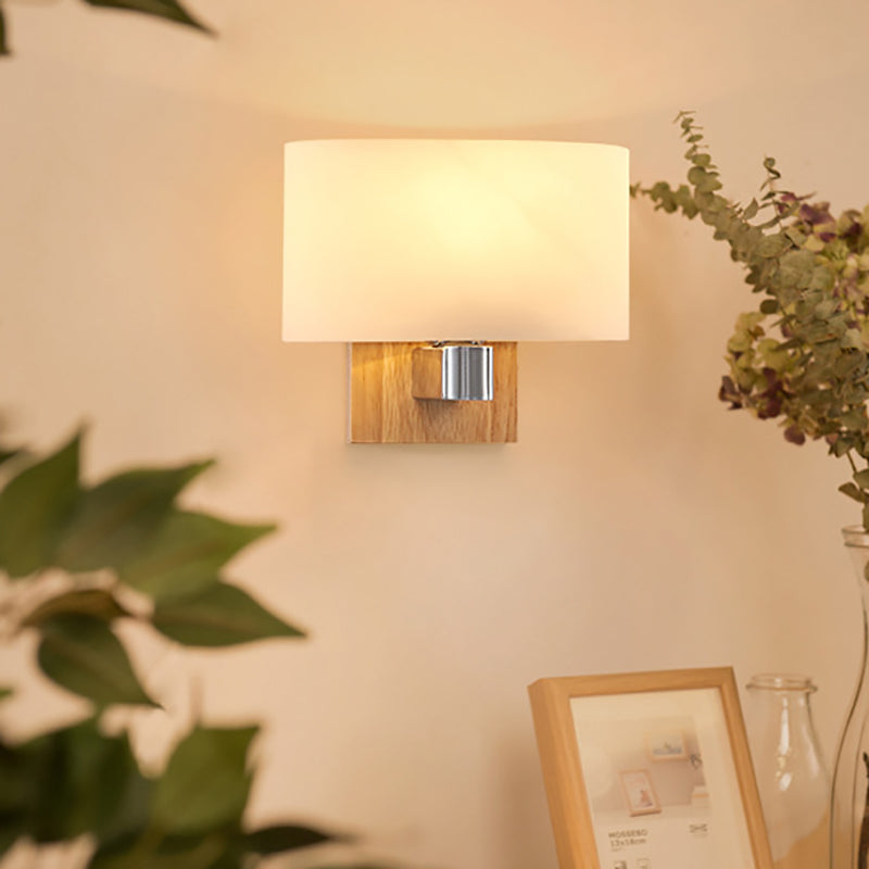 Lisslune | A wall lamp with a rectangular shade Opal glass Nordic living room wall lamp lighting fixture with wood