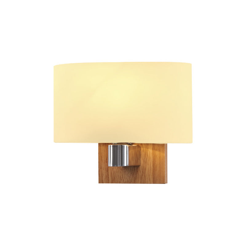 Lisslune | A wall lamp with a rectangular shade Opal glass Nordic living room wall lamp lighting fixture with wood