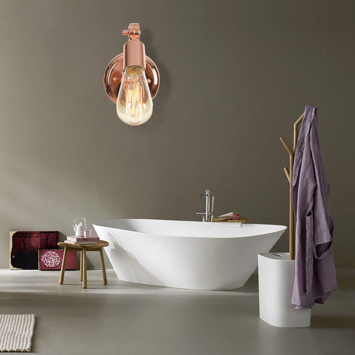 Lisslune | Rose Gold Armed Wall Light Retro Industrial Iron 1 Light Bathroom Rotatable Wall Lamp with Exposed Bulb