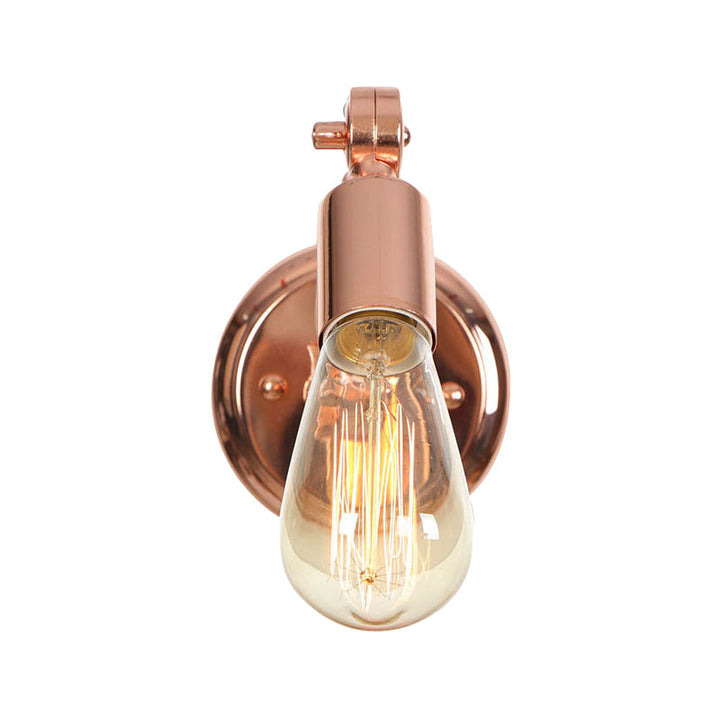 Lisslune | Rose Gold Armed Wall Light Retro Industrial Iron 1 Light Bathroom Rotatable Wall Lamp with Exposed Bulb
