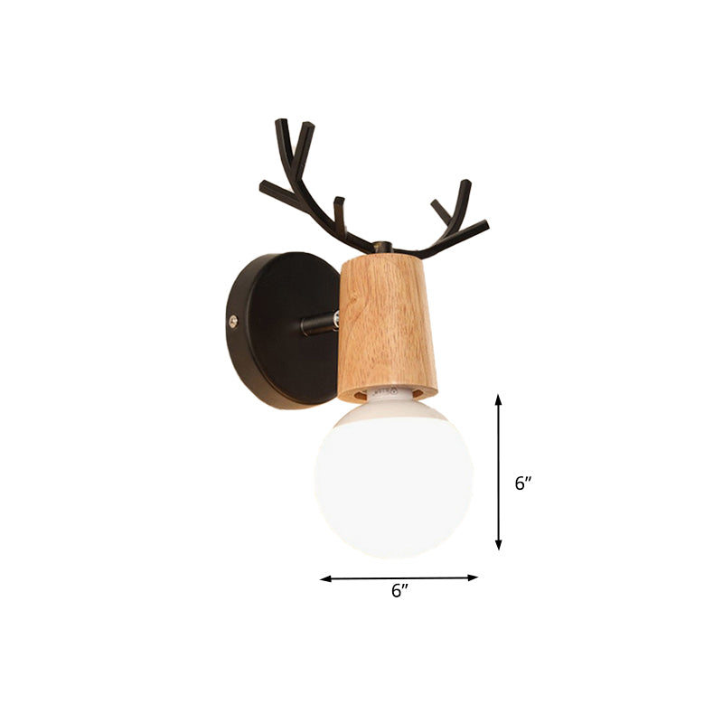 Lisslune | 1 Light Bare Bulb Wall Lamp Modern Style Black/White Finish Metal and Wood Wall Lighting with Deer Side