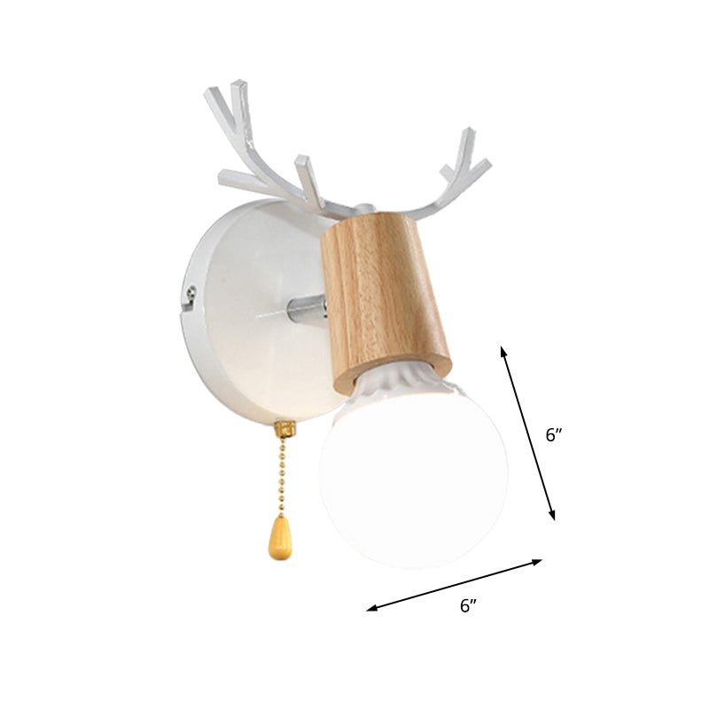 Lisslune | 1 Light Bare Bulb Wall Lamp Modern Style Black/White Finish Metal and Wood Wall Lighting with Deer Side