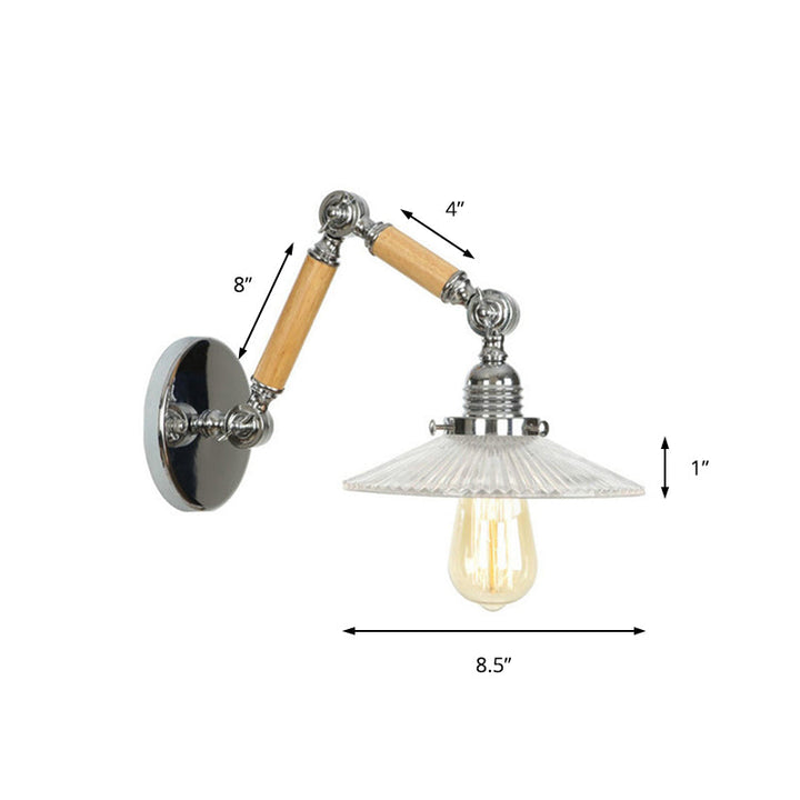 Lisslune | A light wall lamp with bowl shade ribbed glass vintage study wall light with 8"+8"/6"+6"/8"+4" extendable wooden arm