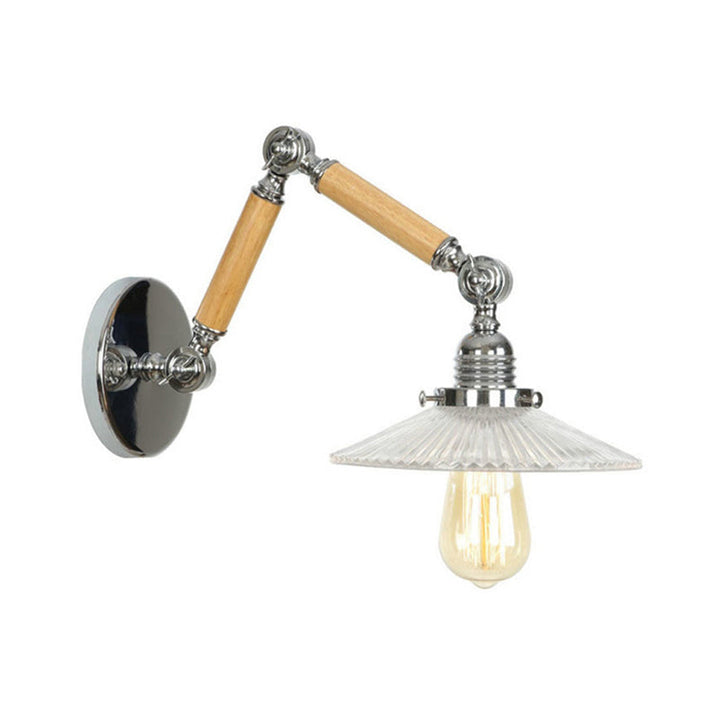 Lisslune | A light wall lamp with bowl shade ribbed glass vintage study wall light with 8"+8"/6"+6"/8"+4" extendable wooden arm