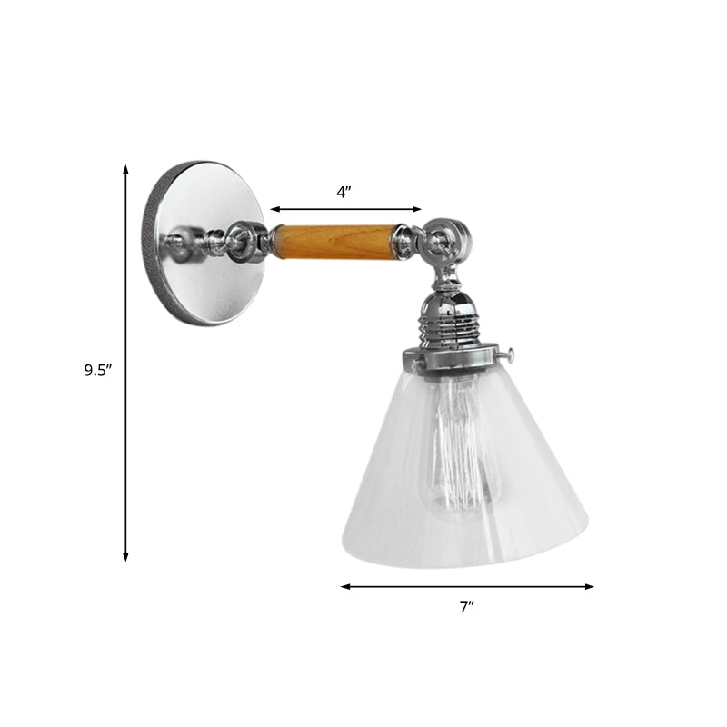 Lisslune | Cone Clear Glass Wall Mounted Lamp Industrial Single Bulb Dining Room Wall Light, 8"/4"/14"