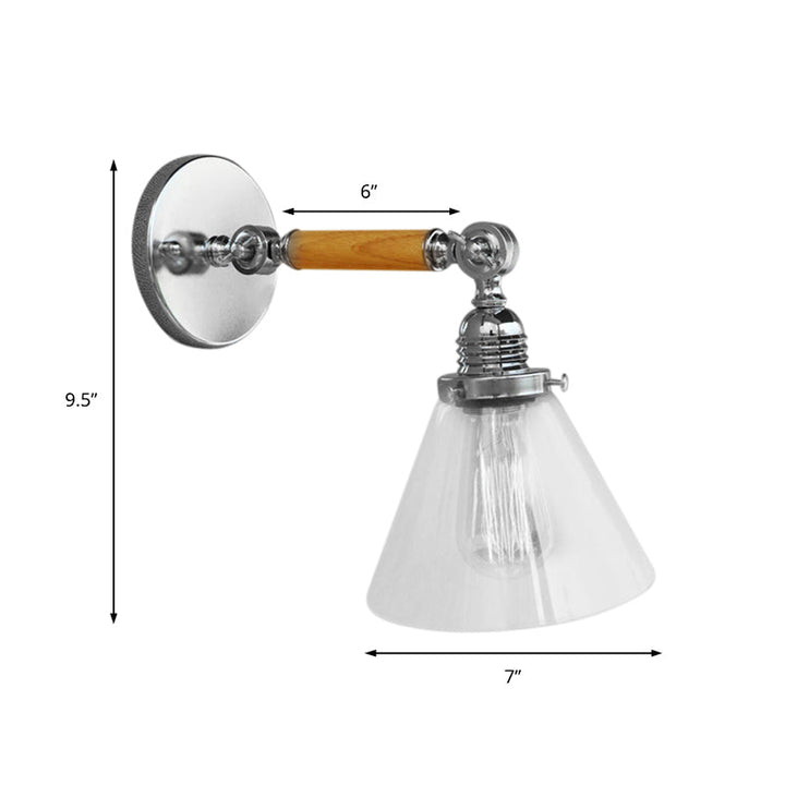Lisslune | Cone Clear Glass Wall Mounted Lamp Industrial Single Bulb Dining Room Wall Light, 8"/4"/14"