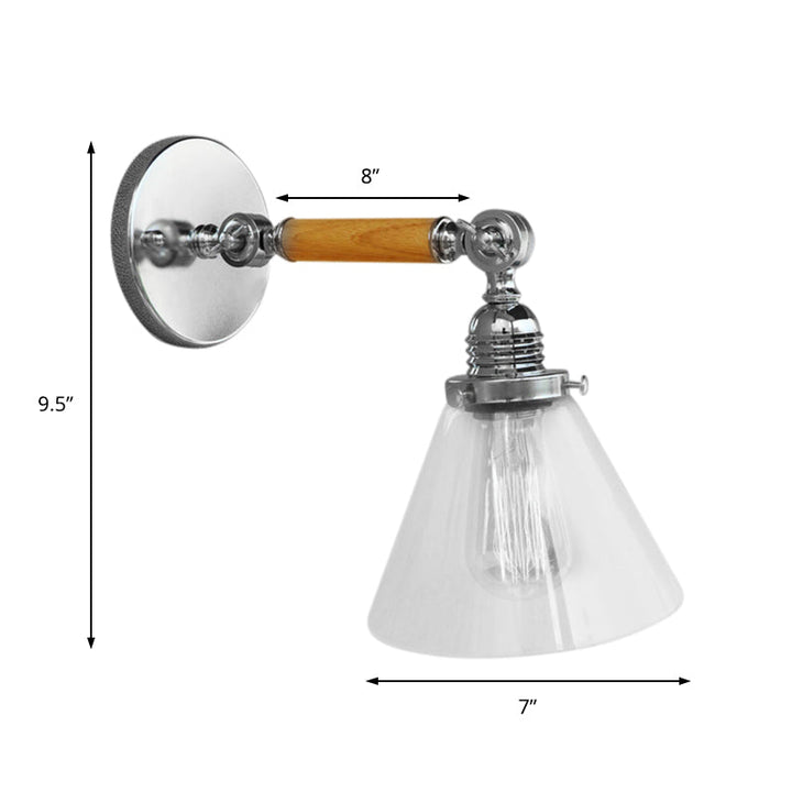 Lisslune | Cone Clear Glass Wall Mounted Lamp Industrial Single Bulb Dining Room Wall Light, 8"/4"/14"