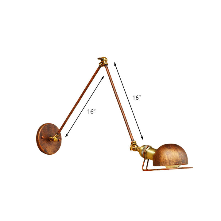 Lisslune | Vintage Industrial Bowl Wall Lamp 1 Light Iron Wall Lamp with Rotatable Arm in Black/Metal