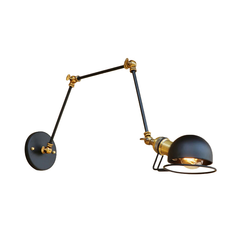 Lisslune | Vintage Industrial Bowl Wall Lamp 1 Light Iron Wall Lamp with Rotatable Arm in Black/Metal