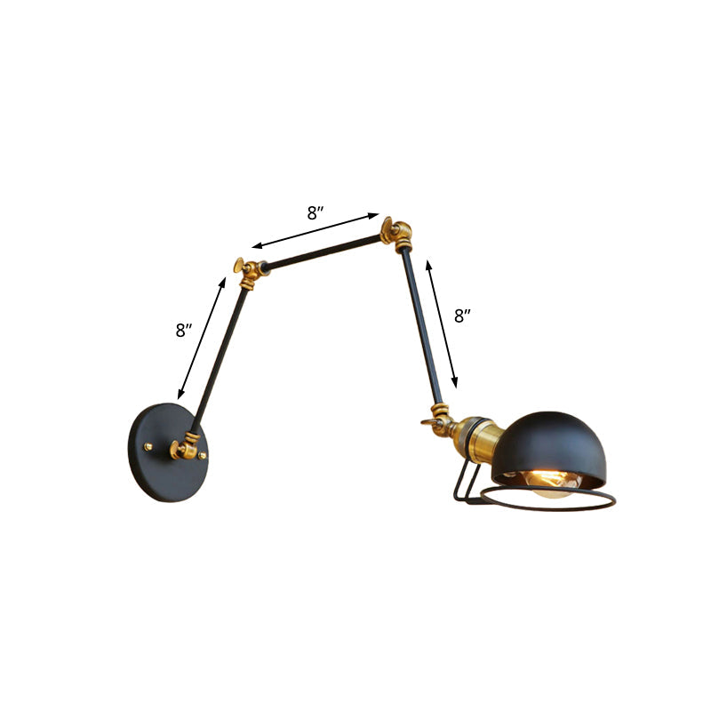 Lisslune | Vintage Industrial Bowl Wall Lamp 1 Light Iron Wall Lamp with Rotatable Arm in Black/Metal