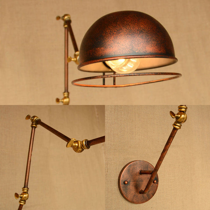 Lisslune | Vintage Industrial Bowl Wall Lamp 1 Light Iron Wall Lamp with Rotatable Arm in Black/Metal