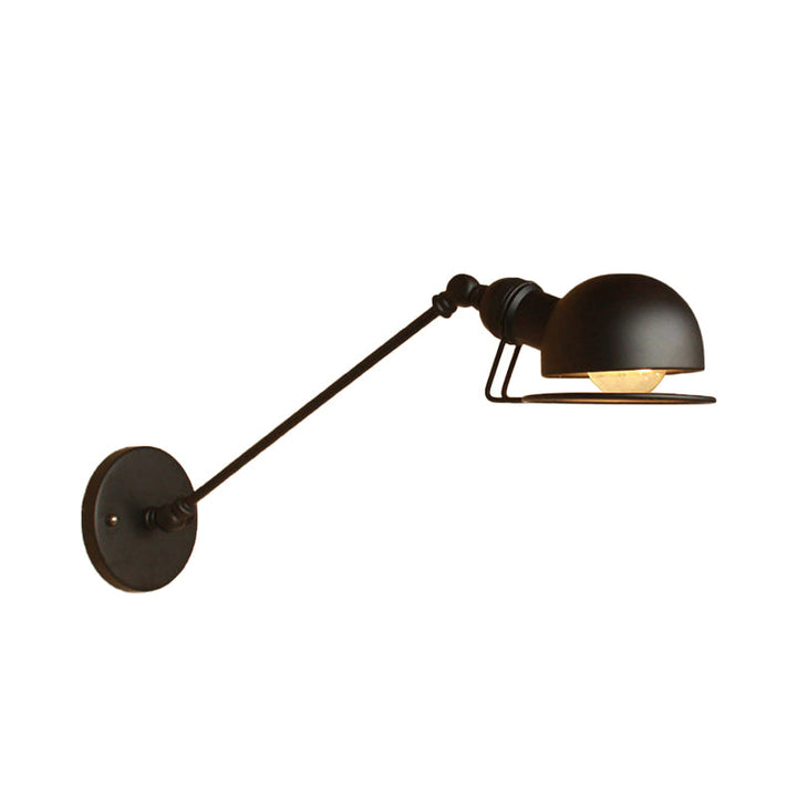 Lisslune | Vintage Industrial Bowl Wall Lamp 1 Light Iron Wall Lamp with Rotatable Arm in Black/Metal
