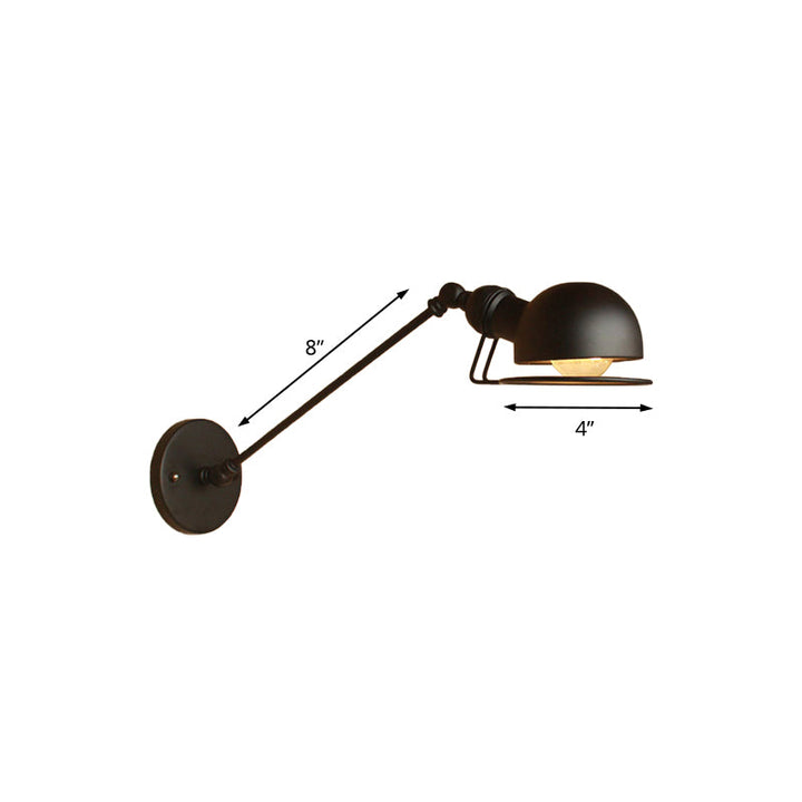 Lisslune | Vintage Industrial Bowl Wall Lamp 1 Light Iron Wall Lamp with Rotatable Arm in Black/Metal