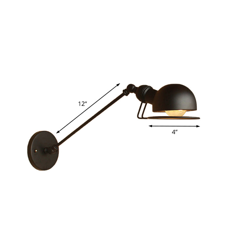 Lisslune | Vintage Industrial Bowl Wall Lamp 1 Light Iron Wall Lamp with Rotatable Arm in Black/Metal