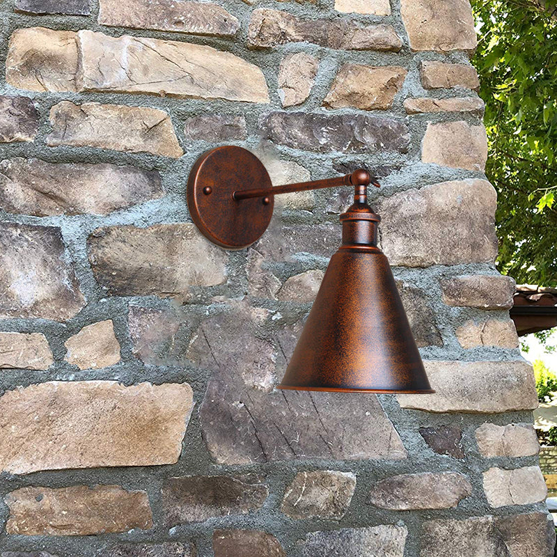 Skørter | Black/Rust 1 Head Wall Lamp Farmhouse Style Wrought Iron Conical Adjustable Wall Light Fixture for Outdoor