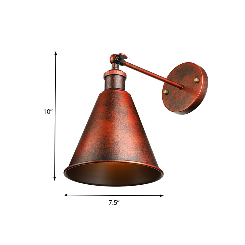 Skørter | Black/Rust 1 Head Wall Lamp Farmhouse Style Wrought Iron Conical Adjustable Wall Light Fixture for Outdoor