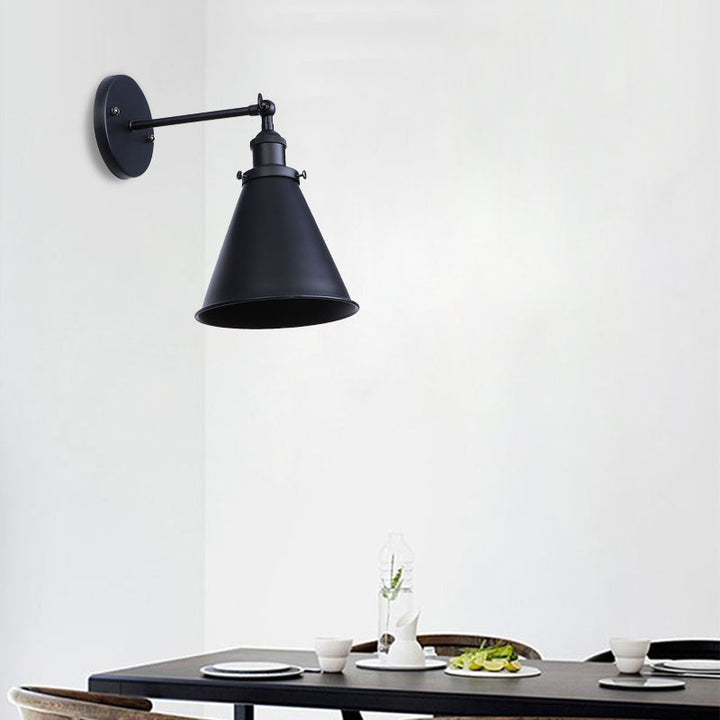 Skørter | Black/Rust 1 Head Wall Lamp Farmhouse Style Wrought Iron Conical Adjustable Wall Light Fixture for Outdoor