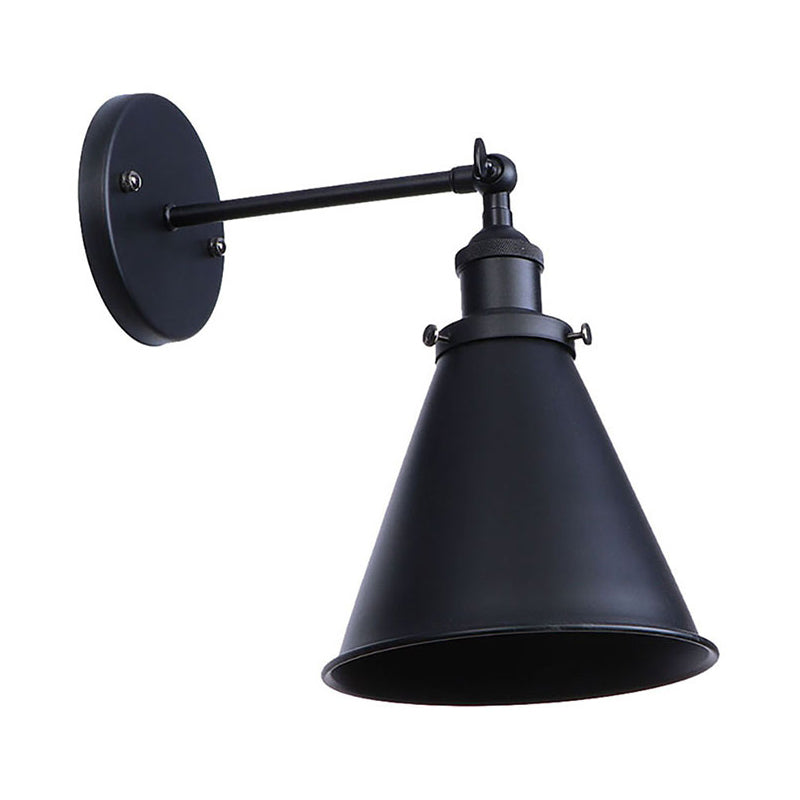 Skørter | Black/Rust 1 Head Wall Lamp Farmhouse Style Wrought Iron Conical Adjustable Wall Light Fixture for Outdoor