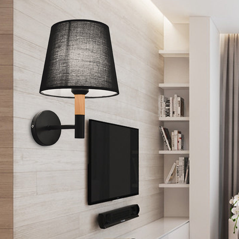 Lisslune | Modern Style Tapered Wall Sconces Light 1 Head Fabric Sconces Lighting Fixture in Black/White for Bedroom