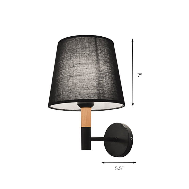 Lisslune | Modern Style Tapered Wall Sconces Light 1 Head Fabric Sconces Lighting Fixture in Black/White for Bedroom