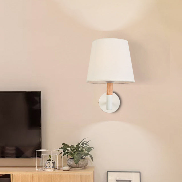 Lisslune | Modern Style Tapered Wall Sconces Light 1 Head Fabric Sconces Lighting Fixture in Black/White for Bedroom
