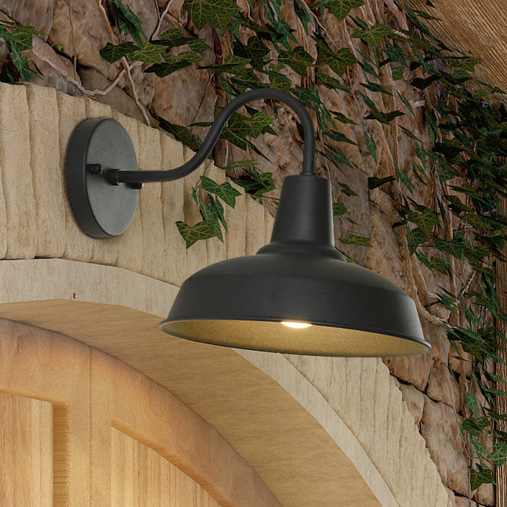 Skørter | Farmhouse Barn Wall Sconce Lighting 1 Bulb Metal Wall Lamp with Neck Arm in Black for Porch