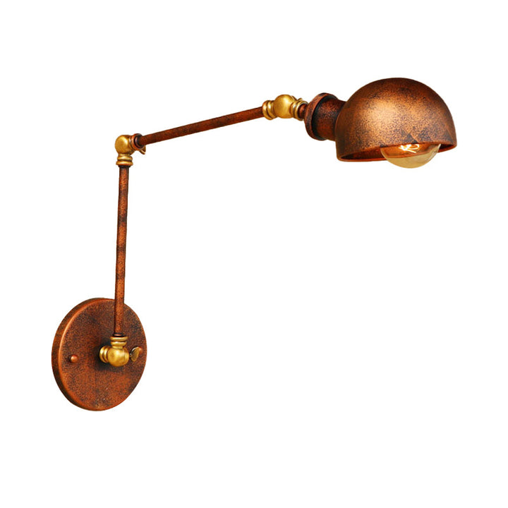 Lisslune | 4"/6.5" Dia Domed Metal Wall Lamp Fixture Vintage Style 1 Head Study Room Adjustable Wall Light in Rust