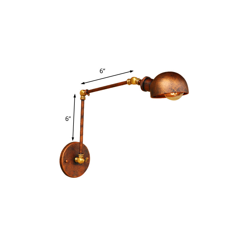 Lisslune | 4"/6.5" Dia Domed Metal Wall Lamp Fixture Vintage Style 1 Head Study Room Adjustable Wall Light in Rust