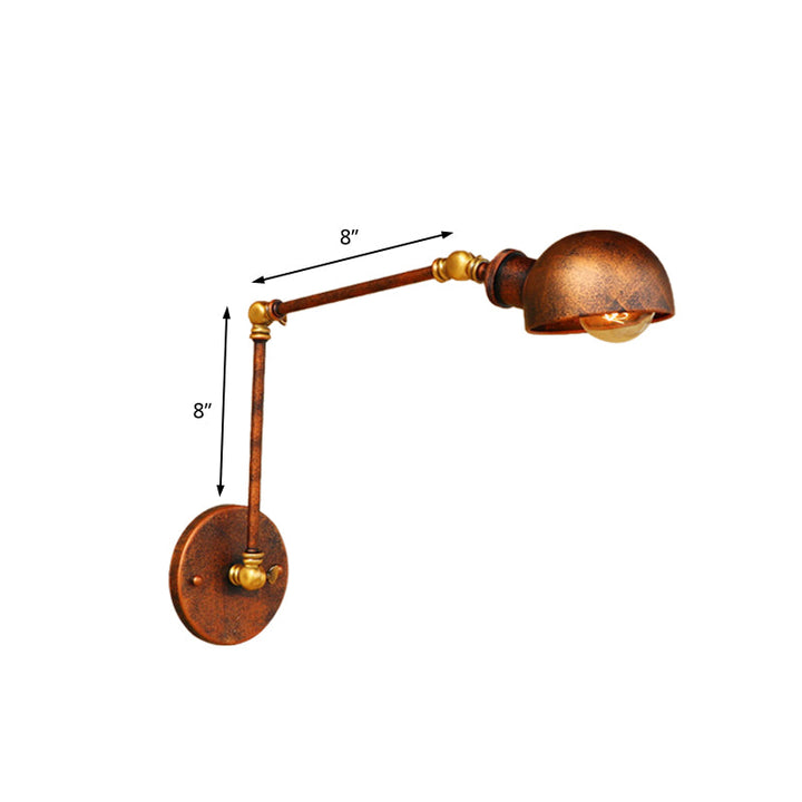 Lisslune | 4"/6.5" Dia Domed Metal Wall Lamp Fixture Vintage Style 1 Head Study Room Adjustable Wall Light in Rust