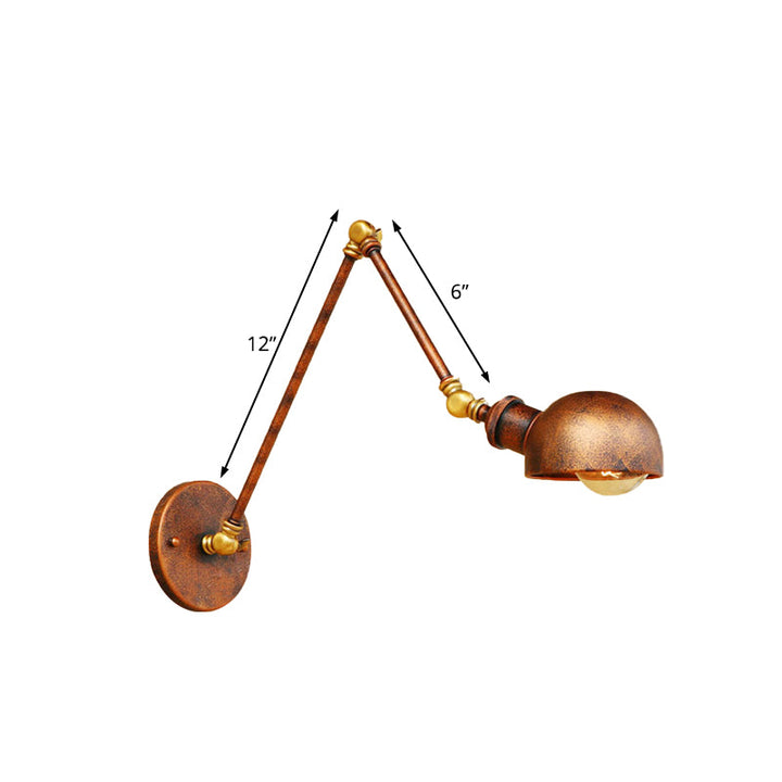 Lisslune | 4"/6.5" Dia Domed Metal Wall Lamp Fixture Vintage Style 1 Head Study Room Adjustable Wall Light in Rust