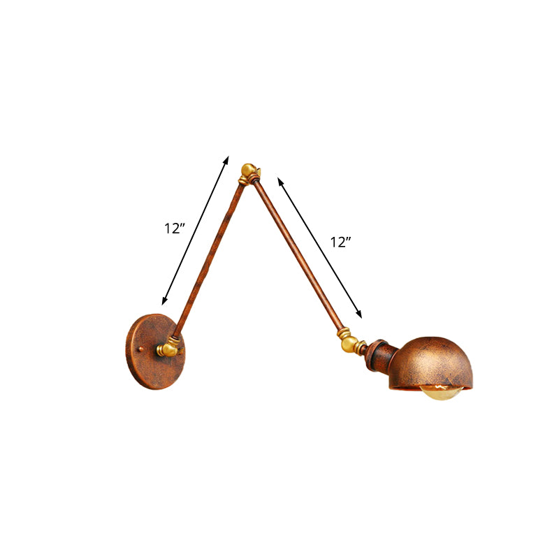 Lisslune | 4"/6.5" Dia Domed Metal Wall Lamp Fixture Vintage Style 1 Head Study Room Adjustable Wall Light in Rust