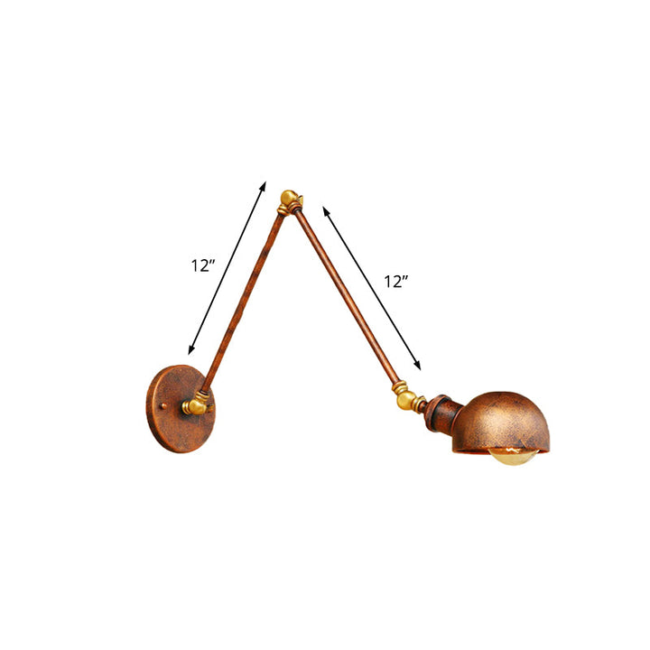 Lisslune | 4"/6.5" Dia Domed Metal Wall Lamp Fixture Vintage Style 1 Head Study Room Adjustable Wall Light in Rust