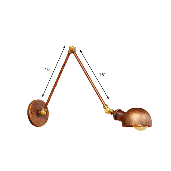 Lisslune | 4"/6.5" Dia Domed Metal Wall Lamp Fixture Vintage Style 1 Head Study Room Adjustable Wall Light in Rust