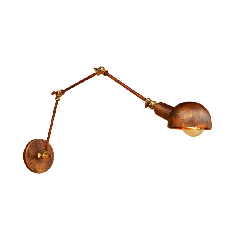 Lisslune | 4"/6.5" Dia Domed Metal Wall Lamp Fixture Vintage Style 1 Head Study Room Adjustable Wall Light in Rust