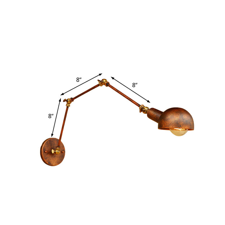 Lisslune | 4"/6.5" Dia Domed Metal Wall Lamp Fixture Vintage Style 1 Head Study Room Adjustable Wall Light in Rust