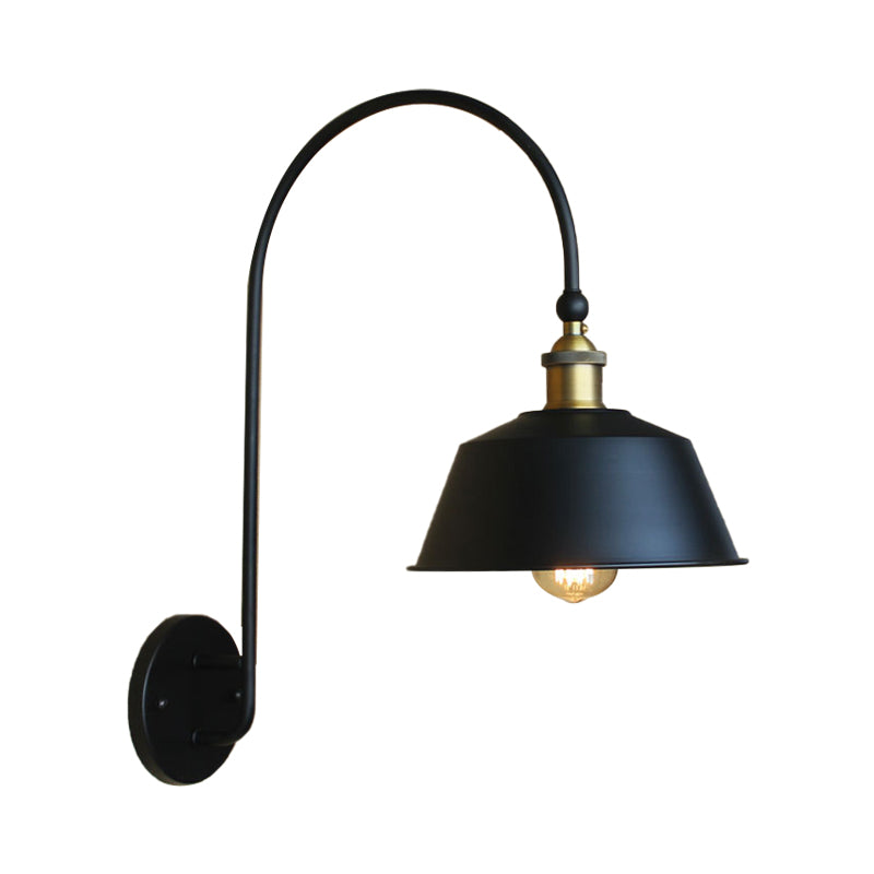 Skørter | Retro style barn/tapered shadow wall lamp 10"/14" B 1 light metal wall lighting with curved arm in black