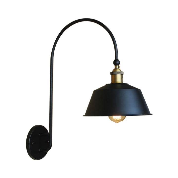 Skørter | Retro style barn/tapered shadow wall lamp 10"/14" B 1 light metal wall lighting with curved arm in black