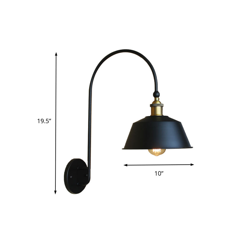 Skørter | Retro style barn/tapered shadow wall lamp 10"/14" B 1 light metal wall lighting with curved arm in black