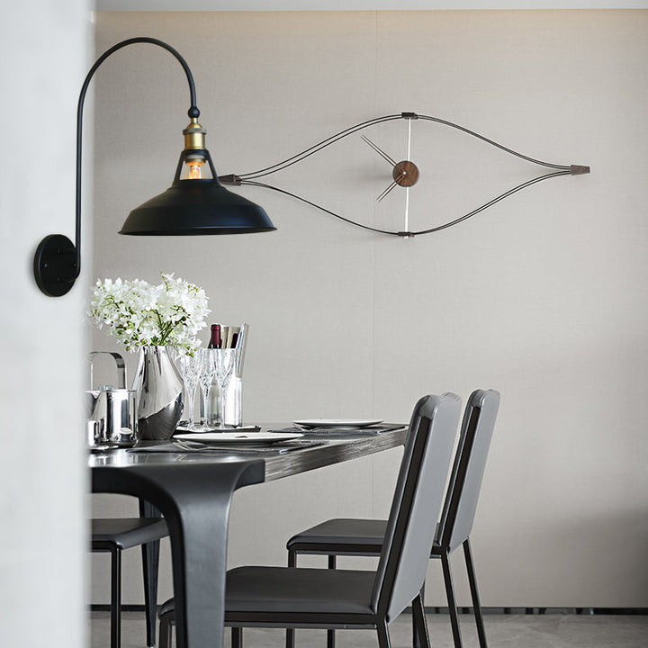 Skørter | Retro style barn/tapered shadow wall lamp 10"/14" B 1 light metal wall lighting with curved arm in black