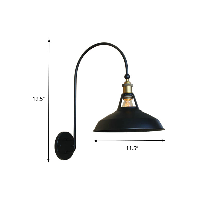 Skørter | Retro style barn/tapered shadow wall lamp 10"/14" B 1 light metal wall lighting with curved arm in black