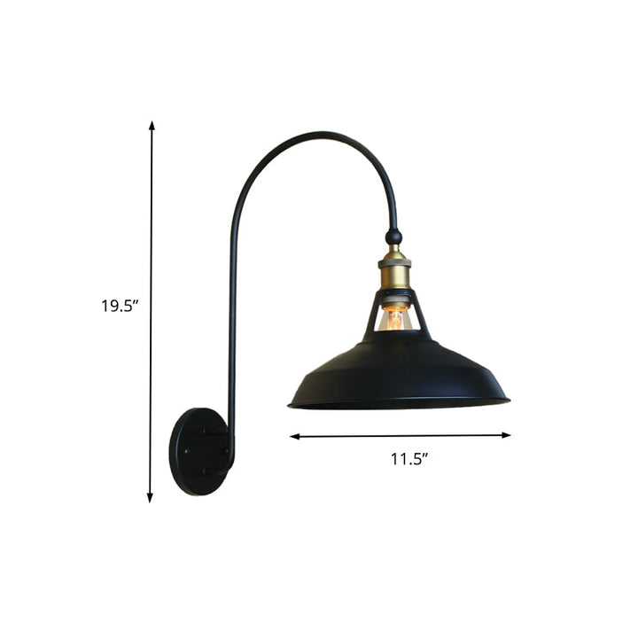 Skørter | Retro style barn/tapered shadow wall lamp 10"/14" B 1 light metal wall lighting with curved arm in black