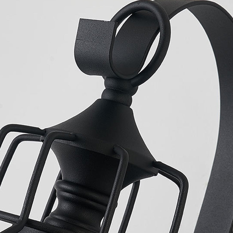 Lisslune | 1 Light Bell Shade Wall Lamp Industrial Black Glass Wall Lamp for Corridor with Metal Cage Frame