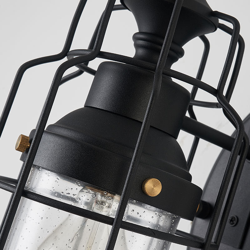 Lisslune | 1 Light Bell Shade Wall Lamp Industrial Black Glass Wall Lamp for Corridor with Metal Cage Frame