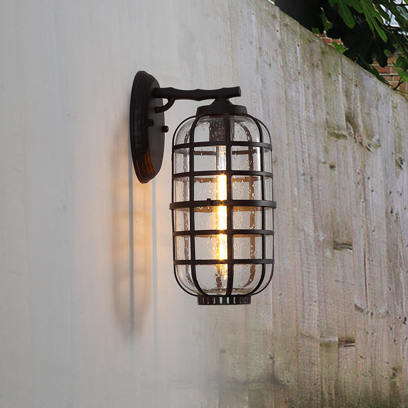 Lisslune | Caged Seeds Glass Wall Mounted Lamp Industrial Single Bulb Outdoor Sculpture Light in Black/Bronze, 5.5"/6"/8" Wide